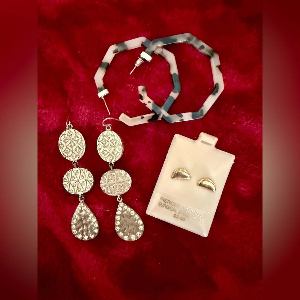 Elegant Gold Dangle Earrings 3 pairs